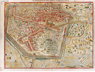 Portrait de la ville de Saint-Denis en France. Xylographie (1575)