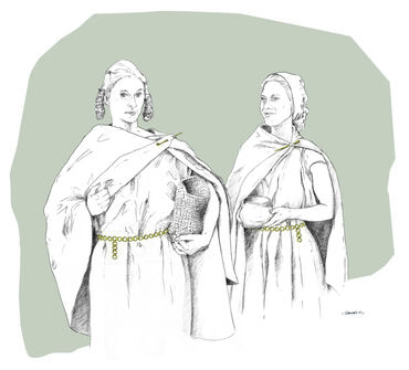 Restitution de personnages féminins de l'âge du Bronze.